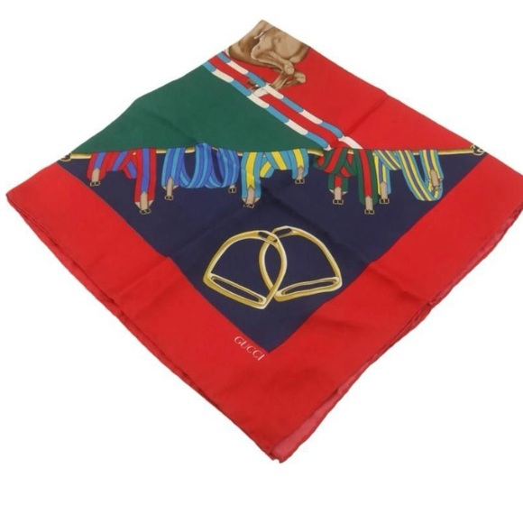 Gucci Red Silk Scarf with Iconic Horse 34”x34” - Picture 3 of 12